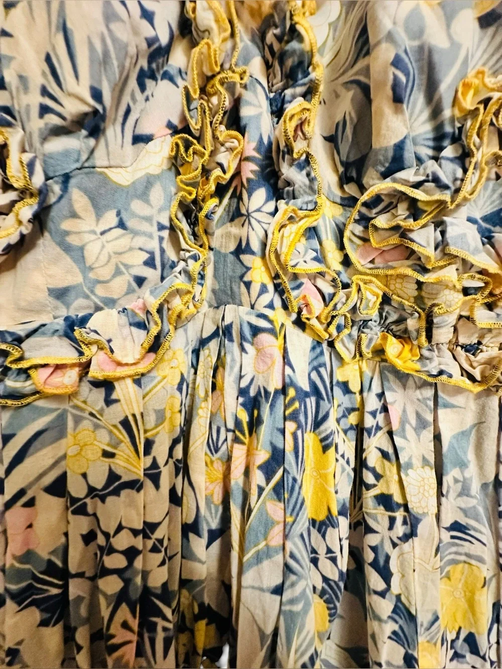 ALICE McCALL Gardenia Dress Gold Bloom Floral Ruffle Silk Blend Mini Dress